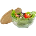 thumbnail image 1 of Ensaladera de vidrio Grande Gaon tazón Recipiente para Ensalada y Alimentos con tapa de madera, 1 of 10