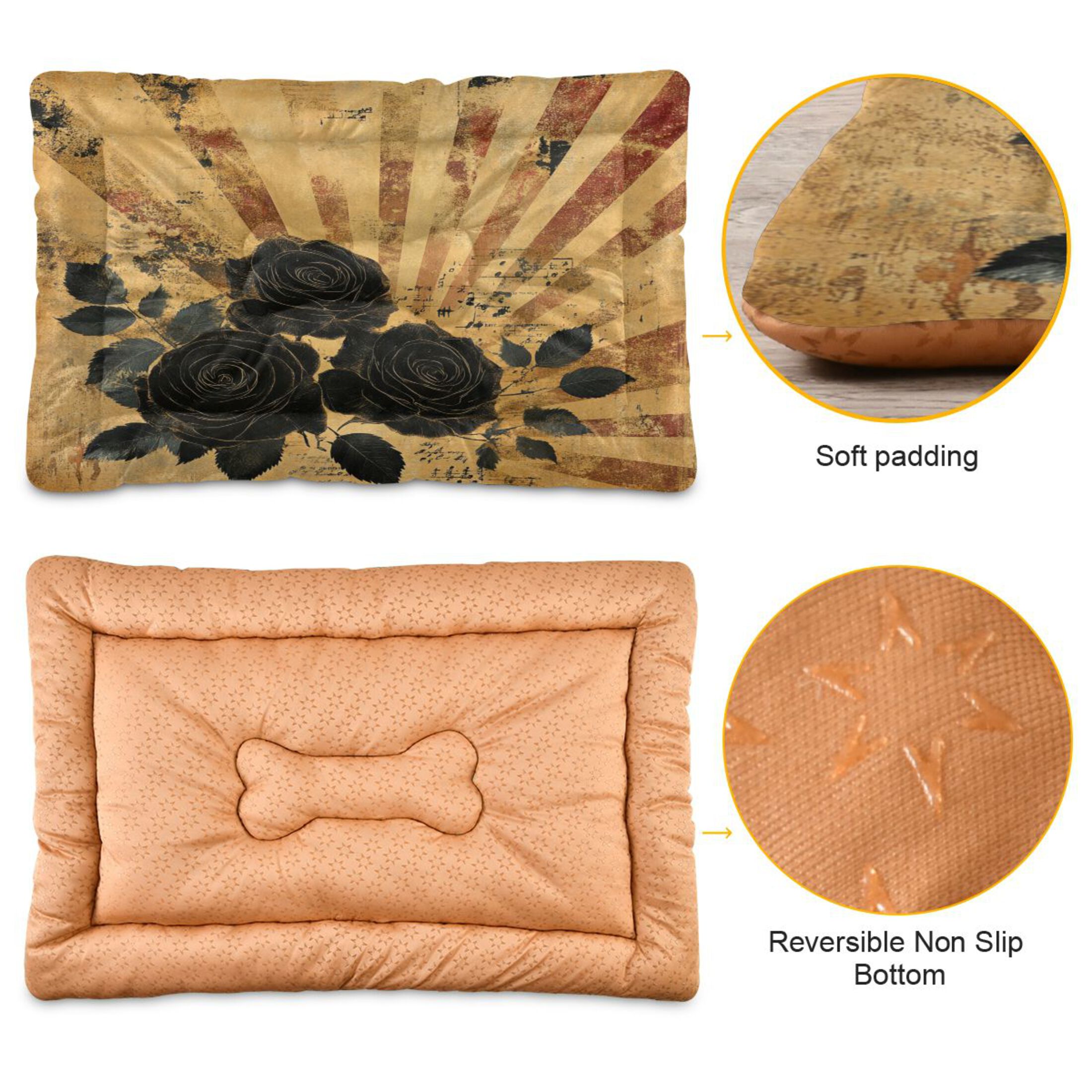 Qxltty Notes Black Rose Ped Pad Wear-resistant and Hard to Bite Through Sleeping Pad for Small Medium Large Dogs Winter Pet Bed 36×24in