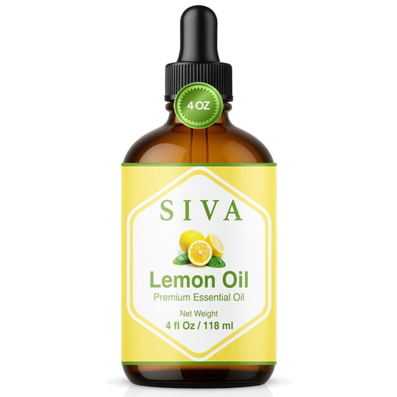 SIVA Lemon Essential Oil - 4 Fl Oz – Natural Lemon Oil - for Diffuser, Face, Skin Care, Aromatherapy, Hair Care, Scalp and Body Massage - with Dropper