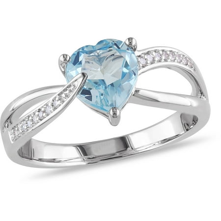 Tangelo 1-1/3 Carat T.G.W. Blue Topaz and Diamond-Accent Sterling Silver Cross-Over Infinity Heart Ring