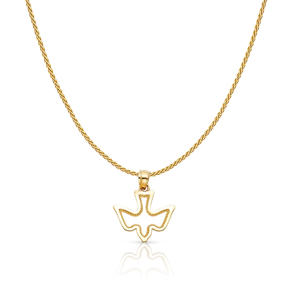 14K Yellow Gold Dove Pendant on an Adjustable 14K Yellow Gold Chain Necklace