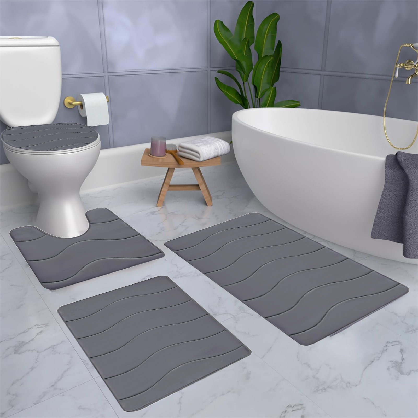 VOTRUDI Bathroom Rugs Clearance,Dark Gray No Slip Memory Foam Bathroom Rugs and Mats Washable Set of 4,Bath Rugs and Mats for Bathroom Floor