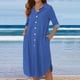 thumbnail image 2 of Vestido de manga larga con cuello en V sólido informal con botones de bolsillo para mujer a la moda Fridja  yut4813, 2 of 9
