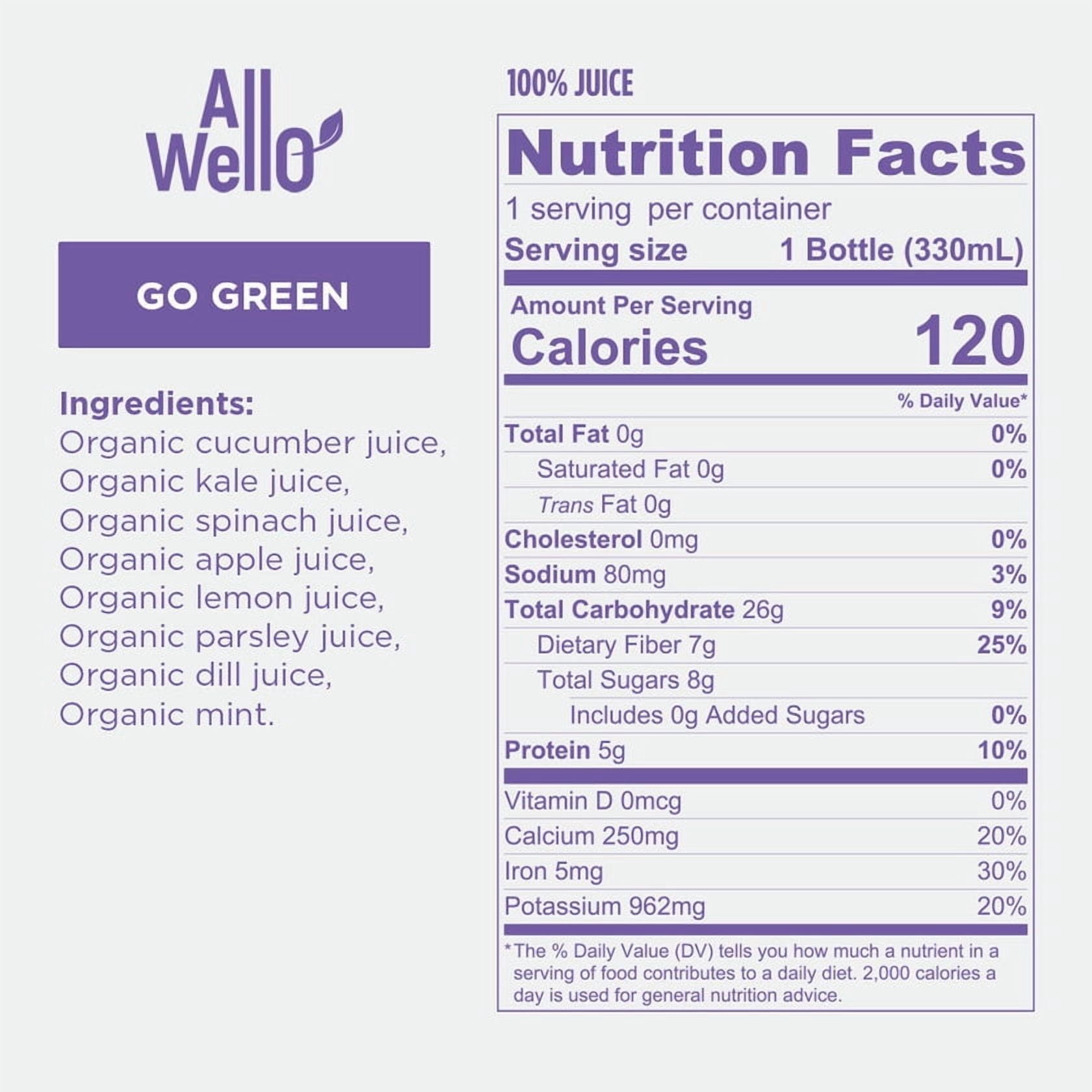 AllWellO Go Green Organic Cold‑Pressed Juice, 11.1 fl oz, 6  Pack