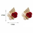 thumbnail image 5 of Soumake Earrings Red Rose Flower Faux Pearl Decor Exquisite Alloy Ear Studs Jewelry Gift for Party, 5 of 7