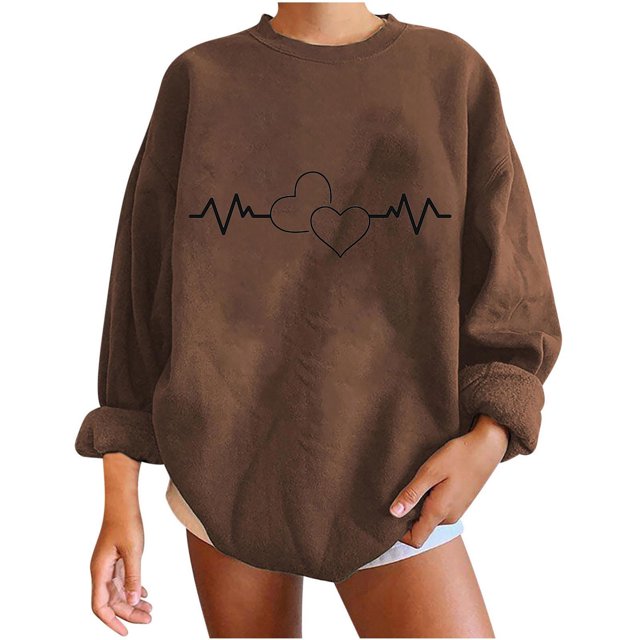 Cameland Chandails en Molleton Oversize Automne Hiver pour Femmes Manches Longues Col Rond Décontracté Imprimé Pull Tops Chemises
