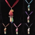 thumbnail image 2 of Flmtop Boho Ribbon Colorful Parrot Feather Rhinestone Lady Sweater Statement Necklace, 2 of 10