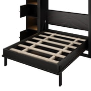 Euroco Wood Queen Size Murphy Bed with Shelves, Convertible Wall Bed with LED Light, Black