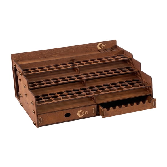 Organizador de almacenamiento de pintura con cajón, soporte para rotuladores y pinceles, color marrón, multifuncional, para papelería y artículos de 98 hoyos