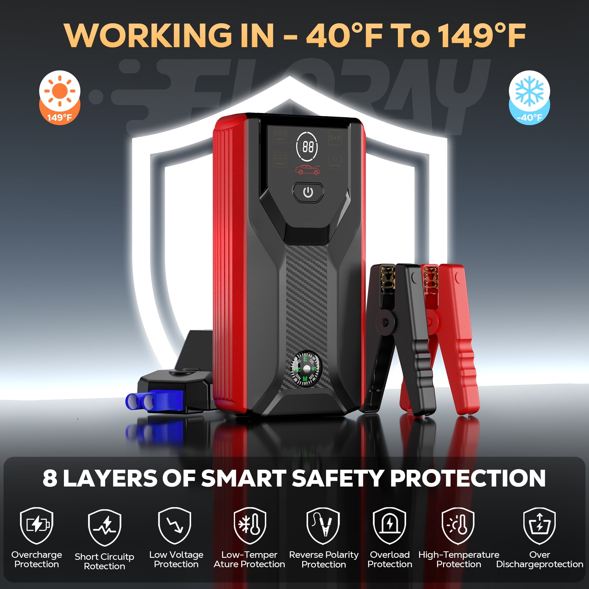FLORAY Car Jump Starter Portable, 1500A Peak 12V Battery Jumper Pack, Jump Box Starter for Car & Battery Booster Power Bank, up to 6.0L Gas/4.0L Diesel