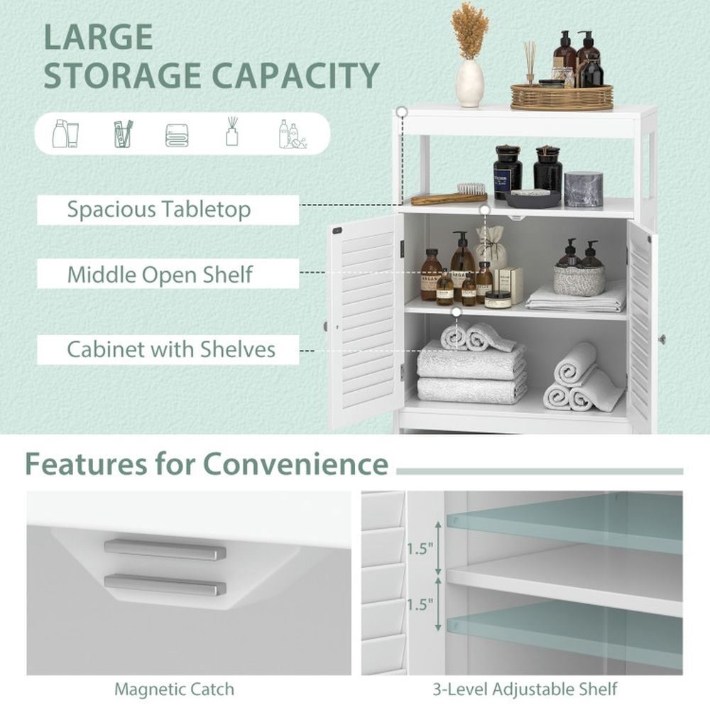 Finihen Bathroom Storage Cabinet, Bathroom Floor Cabinet, Freestanding Bathroom Floor Cabinet with Double Shutter Doors, for Bathroom, Living Room, Bedroom, Kitchen, White Finihen Bathroom Storage Cabinet, Bathroom Floor Cabinet, Freestanding Bathroom Floor Cabinet with Double Shutter Doors, for Bathroom, Living Room, Bedroom, Kitchen, White