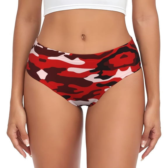 Women Bikini Underwear Red Camouflage Ladies Panties Hipster Briefs Undies X-Small