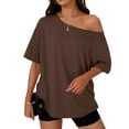 thumbnail image 5 of Harpily Womens T-Shirts Y2K Style Asymmetric Neckline Off Shoulder Short Sleeve Casual Basic Short Sleeve T-Shirt, 5 of 5