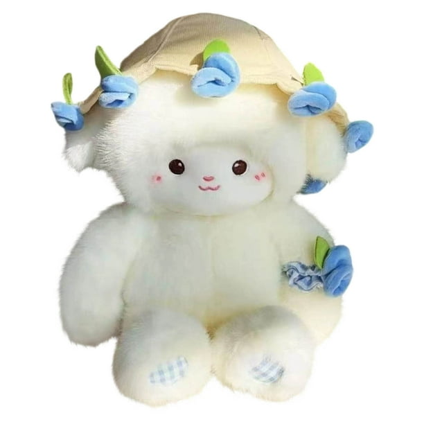 Muñeco de peluche de cordero con sombrero de ramo de rosas | Adorable peluche de material suave y esponjoso | Bonita decoración para el hogar y regalo para niños y adultos