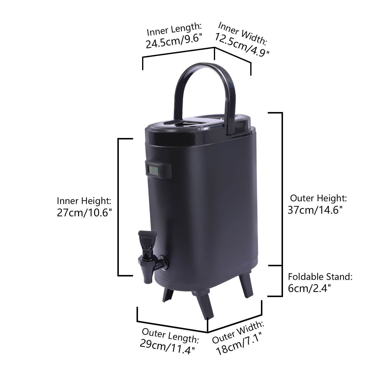 Insulated Beverage Dispenser – Food-grade 304 Stainless Steel Insulated Thermal Hot and Cold Beverage Dispenser with Thermometer (10L-Oval)