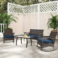 thumbnail image 4 of Gymax Set of 4 Wicker Rocking Set w/ Loveseat & Coffee Table Heavy-Duty Metal Frame Navy, 4 of 10