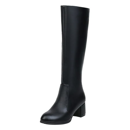 

Vuygyu 2022 Women s Autumn And Winter New Round Thick Heel Leather Side Zipper Middle Boots Womens Cowboy Boots Wide Calf Size 9 Womens Mid Calf Boots under 25 Wide Calf Thigh High Boots for Women