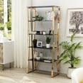 thumbnail image 3 of Furniture of America Abair Contemporary Glass Shelves Bookcase in Gold, 3 of 5