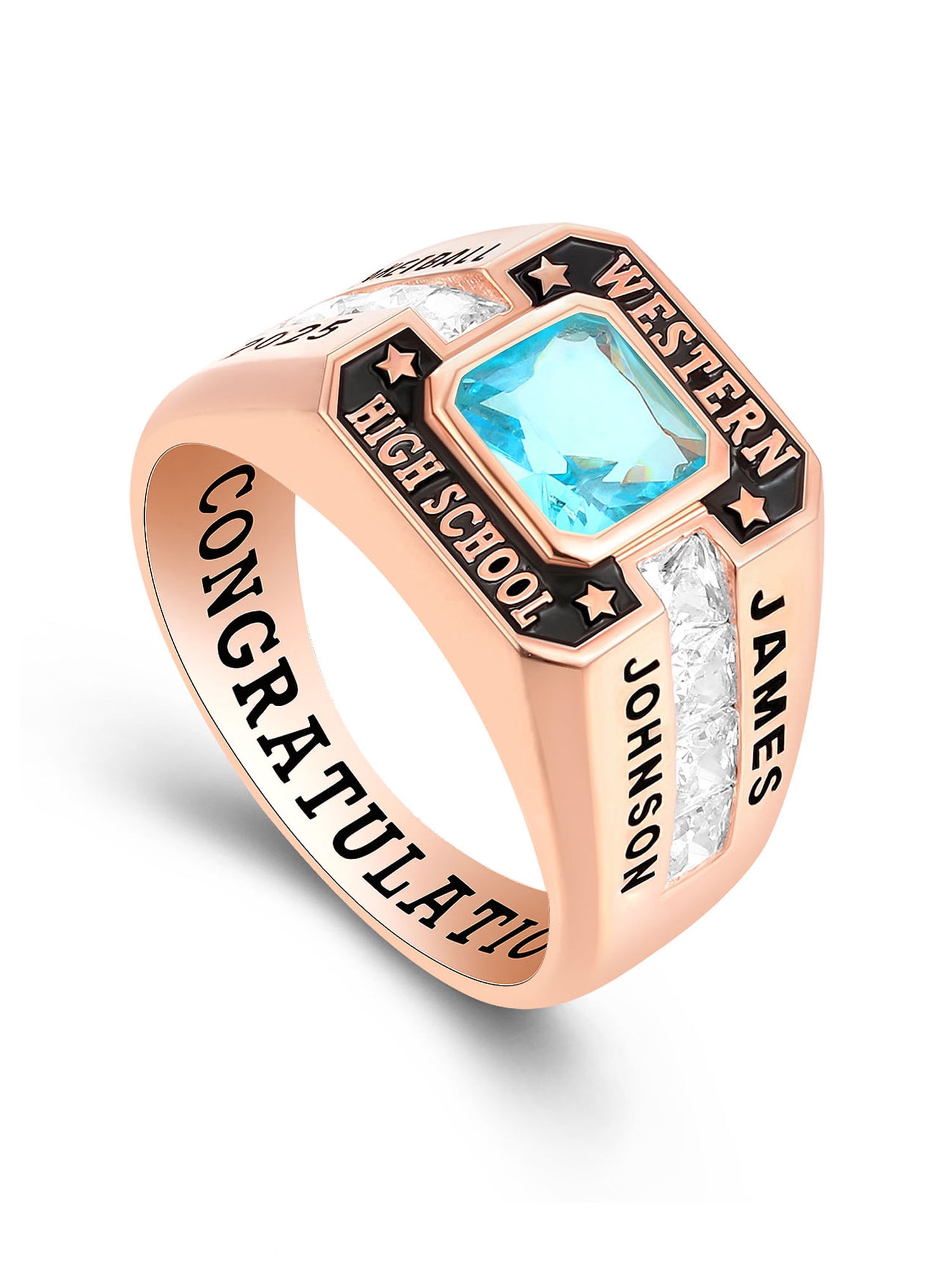 Mementos USA Customized Sterling Silver Men's Class Ring for High School College-Rose Gold-Phoenix
