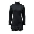 thumbnail image 4 of Perfectbot Women's Bodycon Sweater Dress - Mock Neck Long Sleeve Fringe Hem Mini Dresses Vacation Outfit, 4 of 5