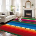 thumbnail image 2 of Large Area Rug 6'x9', Mexican Stripes Non-slip Runner Carpet for Living Room/Bedroom/Office, Blue Boho Red Green Orange Art Simple Outdoor Indoor Rectangle Area Rugs Floor Mat for Kitchen/Dining Room, 2 of 9