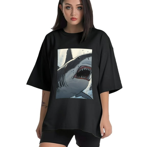 Plus Size Shirt for Women Black Tops for Women Short Sleeves Shirt for Women Shark T Shirt Crewneck Shirt for Women XS