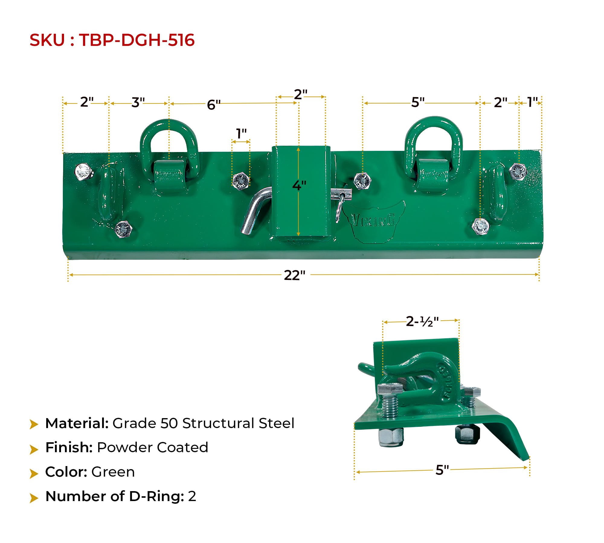 2 - Pack 5"x 22" Tractor Bucket Grab Hooks Bolt 2" Hitch Receiver for Kubota, Bobcat - Universal Compact Tractor Bolt-on Plate w/D-Ring & Grab Hooks - Tractor Attachment