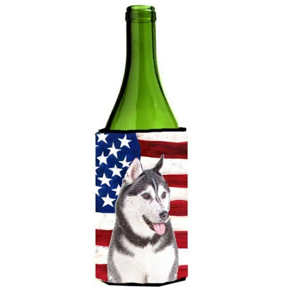USA American Flag with Alaskan Malamute Wine bottle sleeve Hugger