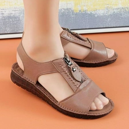 

Women Summer Cool Flat Sandal with Soft Rubber Anti-Slip Sole Suitable for Matching Elegant Dress 38 Light Brown