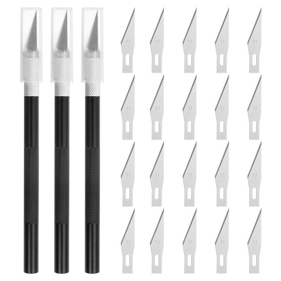 Uxcell 3pcs Exacto Art Craft Hobby Precision Utility Knife Set with 20pcs Extra #11 Blades for Carving Crafting Stencil Black