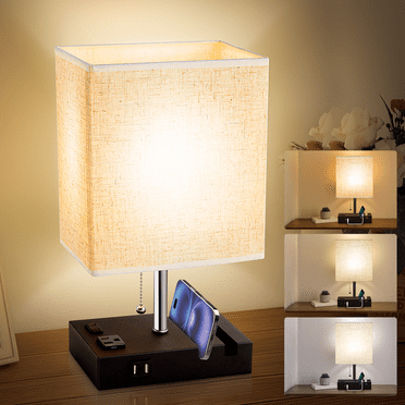 LOFTER-PRO Desk Lamp, Cordless Table Lamp for Bedroom, 3 Way Dimmable Table Lamps with Dual USB Charging Ports and AC Outlet, Bedside Lamps with 2 Phone Stands for Night Stands, Living Room, Office