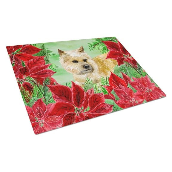 Caroline's Treasures Cairn Terrier Poinsettas Glass Cutting Board Large