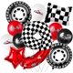 thumbnail image 1 of racing theme 40-inch digital foil balloon, featuring black and white checkered pattern and red racing elements, perfect for birthday party decorations and racing-themed events. (Number 3, 11), 1 of 14