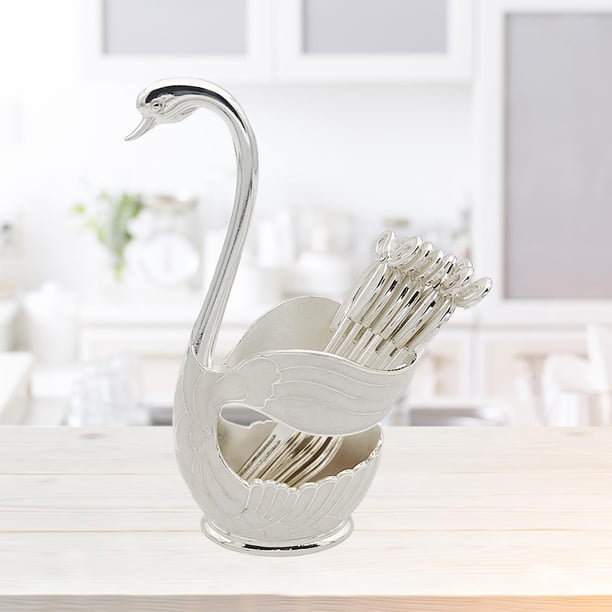 de cubiertos Almacenamiento Cubiertos Postre Tenedores Estante Cisne Vajilla Soporte Base para pequeña sala de cocina Cumpleaños , Plata Macarena Soporte para cubiertos de cocina