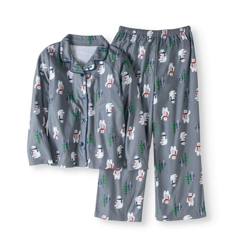 Girls Fleece Shawl Collar Robe - Unisex Boys or Girls Holiday Family Polar Bear Sleep Notch Collar 2 Piece Set