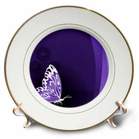 3dRose, Pretty Purple and White Butterfly On A Purple Background, 8 inch Porcelain Plate