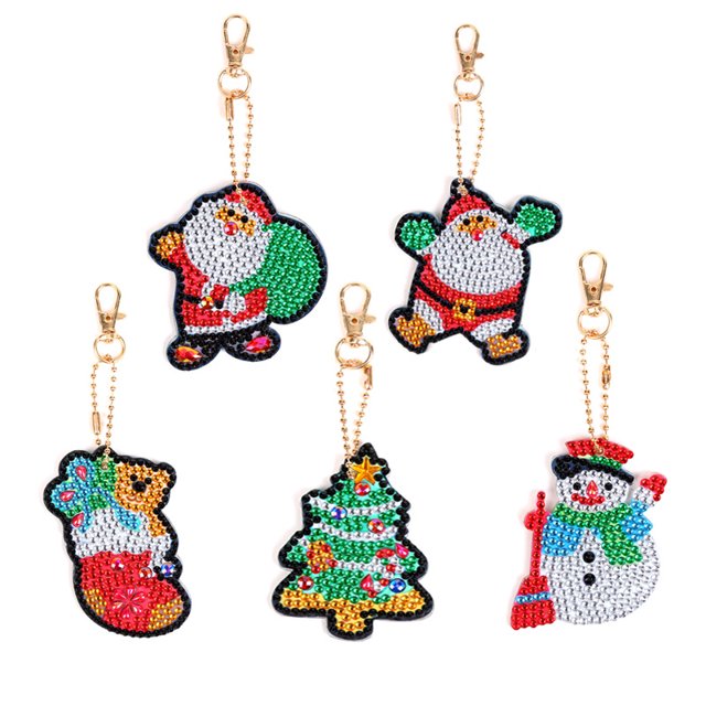 Llaveros con árbol de Navidad, calcetín, Papá Noel, muñeco de nieve, colgante de llavero de pintura de arte de diamante de perforación completa para billetera, mochila, bolso de mano, bandolera, etc. LingWen 8390613725325