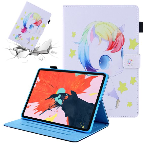 SaniMore Wallet Case for iPad 10th Generation 10.9" 2022, PU Leather Case Fashion Color Painting Auto Wake/Sleep Card Holder Kickatnd Anti-slip Strip Shockproof TPU Backplane Case, Baby Unicorn