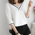 thumbnail image 3 of Débardeurs Femme Décontracté Col en V Uni Manches Courtes T-Shirt Blouse Hauts, 3 of 5