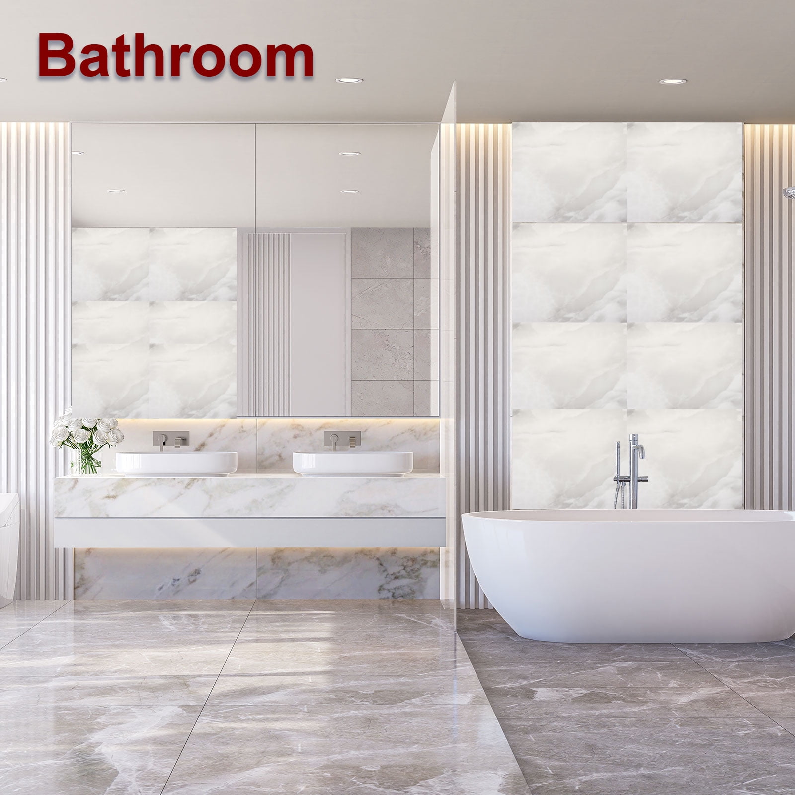 Uxcell 15Pcs Peel and Stick Marble Tiles, Waterproof Wall Panel Backsplash, 12"x12" Peel and Stick Shower Tiles for Bathroom, Silver Gray Design