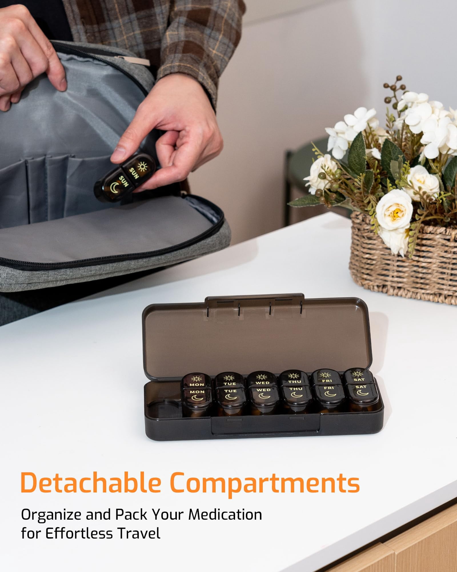 Weekly Pill Organizer 2 Times a Day, 7-Day AM PM Medicine Case, Travel-Friendly Pill Box for Fish Oils, Vitamins & Supplements