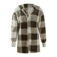 thumbnail image 4 of QSAWXQZ Women's Buffalo Plaid Coat Hooded Fleece Long Sleeve Warm Open Front Cardigan Jacket Khaki 4XL, 4 of 5