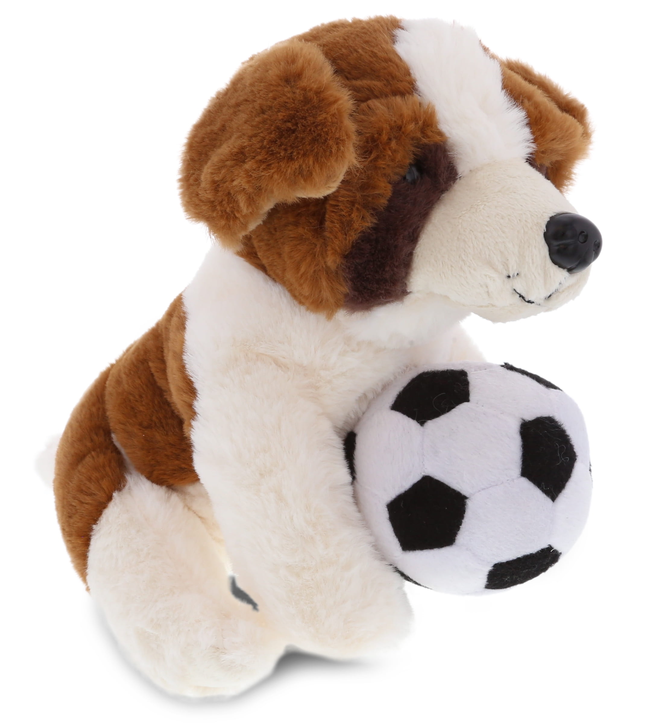 DolliBu St. Bernard Dog Stuffed Animal with Soccer Ball Plush - Soft Plush Huggable Dog, Adorable Playtime Dog Plush Toy, Cute Pet Gift, Soccer Plush Doll Animal Toy for Kids and Adults - 8 Inch