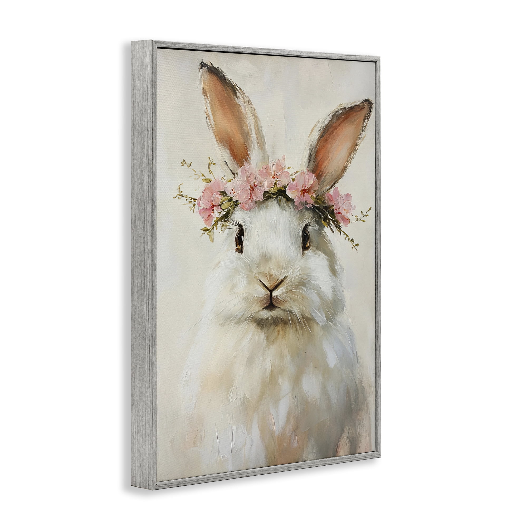 Stupell Industries Bunnykins with Pink Crown Gray Framed Giclee Art, design by Tina LeCour