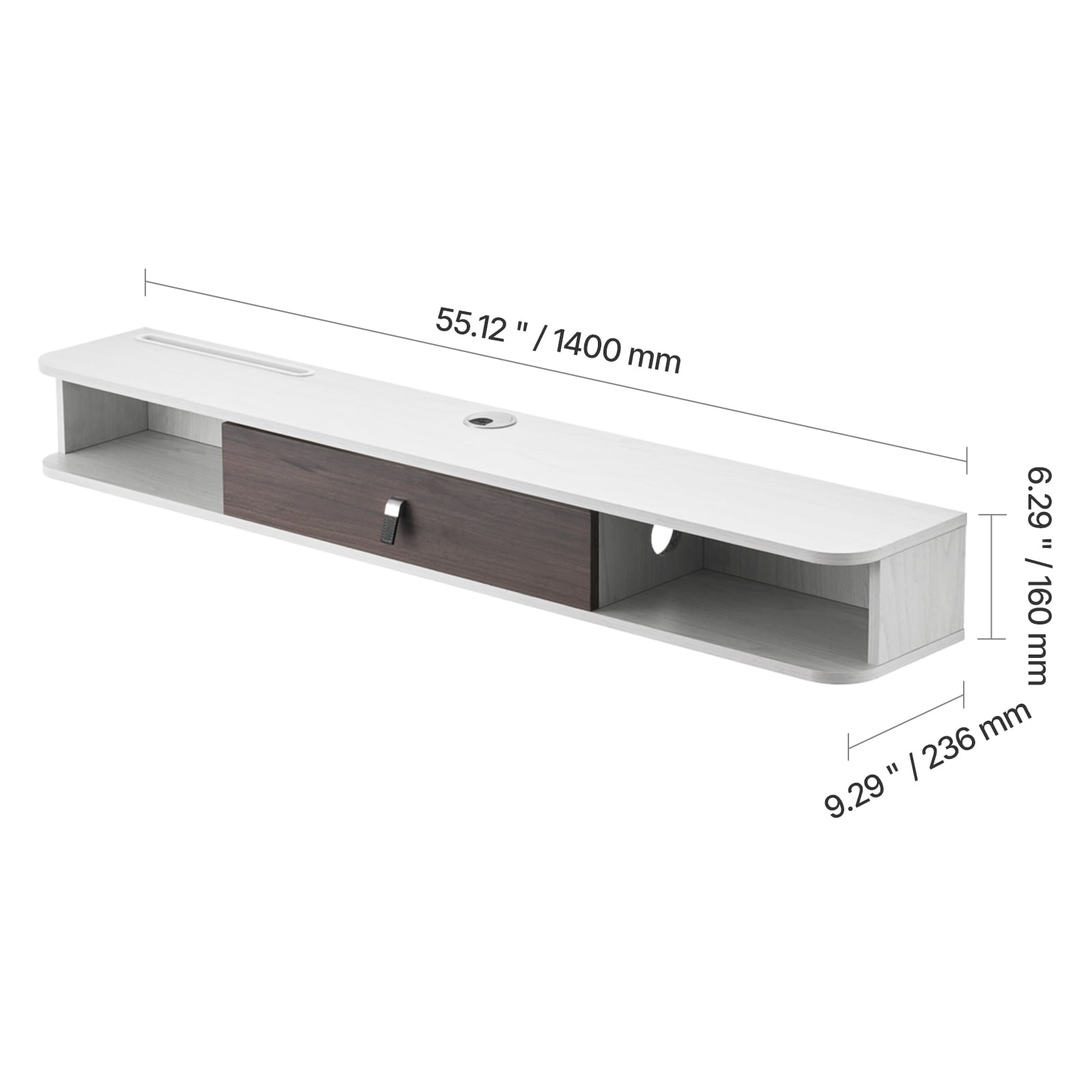 VEVOR Floating TV Stand, 55 in Wall Mount Entertainment Center with Cable Hole, Modern Floating TV Shelf with Storage Cabinet, Particle Board Console for DVD Player, Cable Box, Game Console, White