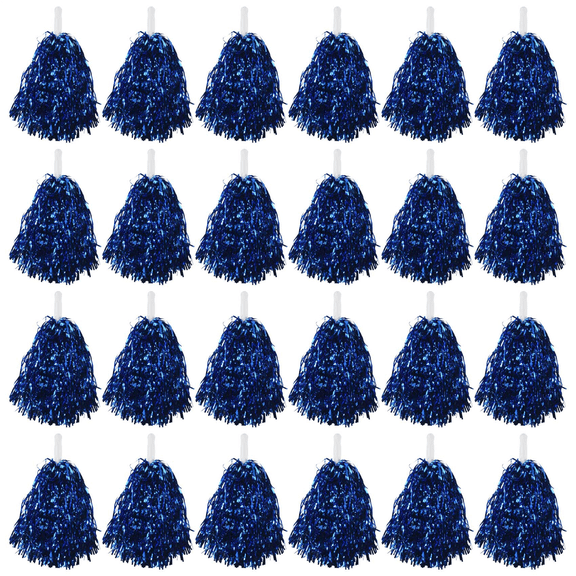 24Pcs Cheerleading Pom Poms Metallic Foil Cheer with Plastic Handle for Adults Kids Cheerleaders Party Blue