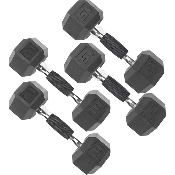 Coated Dumbbell Set with Comfort Grip 50 lb (10 lb x 2 and 15 lb x 2)