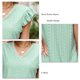 thumbnail image 5 of Top de verano para mujer, pantalón corto informal, manga ondulada, ojal, cuello en V, blusa de encaje recortada para mujer, color verde claro M, 5 of 6