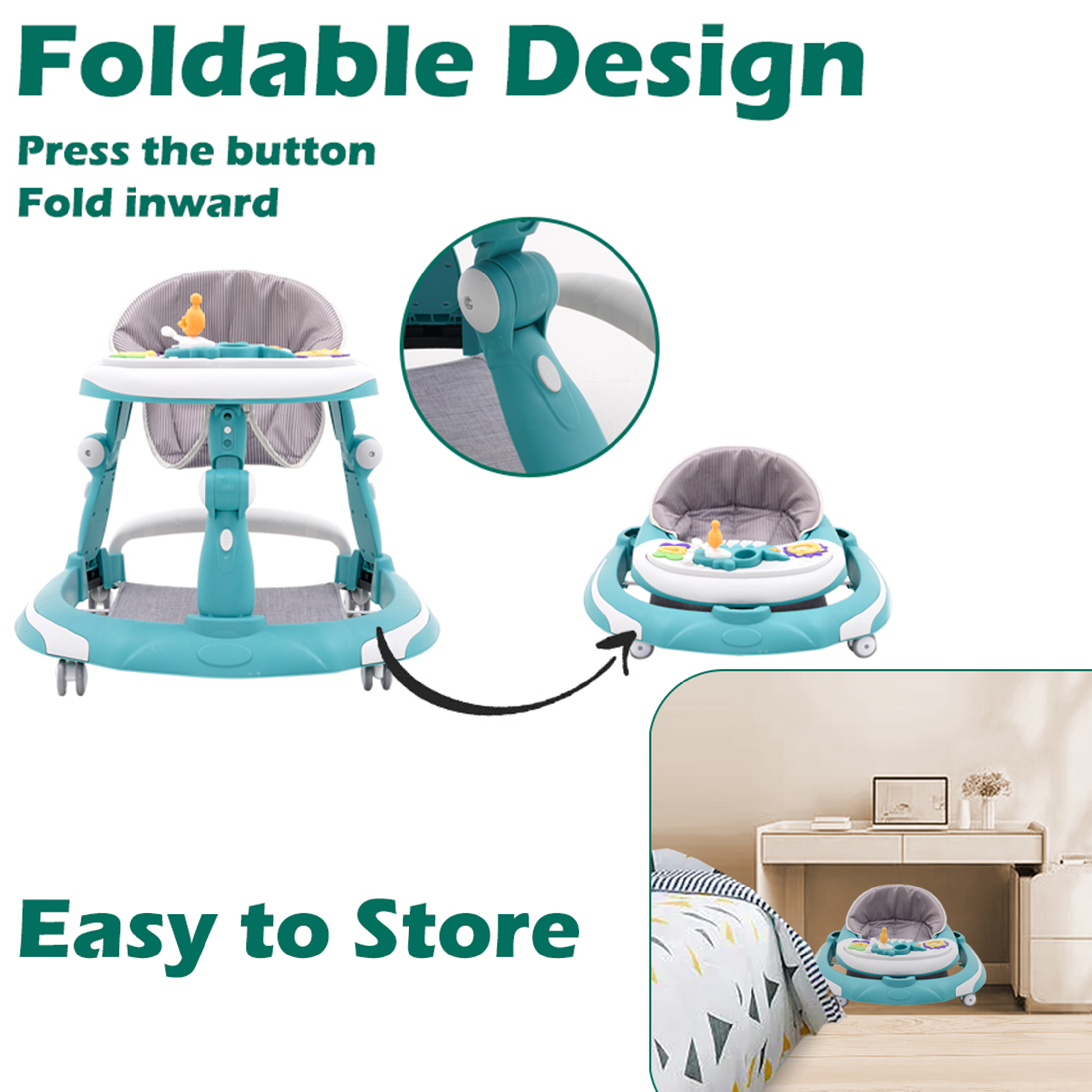 Ealing Baby Walker,Foldable Push Walker with Rocking Horse Function, Height Adjustable,Baby Activity Center Toys with Music for Babies 6-24 Months