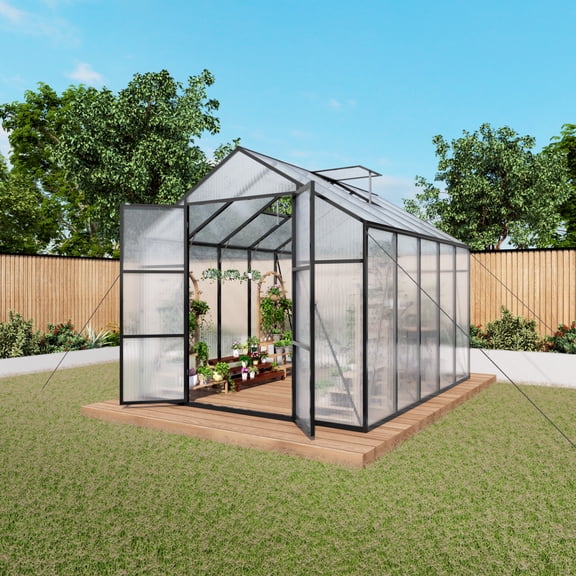 Aluminum Frame Greenhouse 8x10 Ft Heavy Duty Walk-In Polycarbonate Greenhouse for Backyard Garden All Season Use